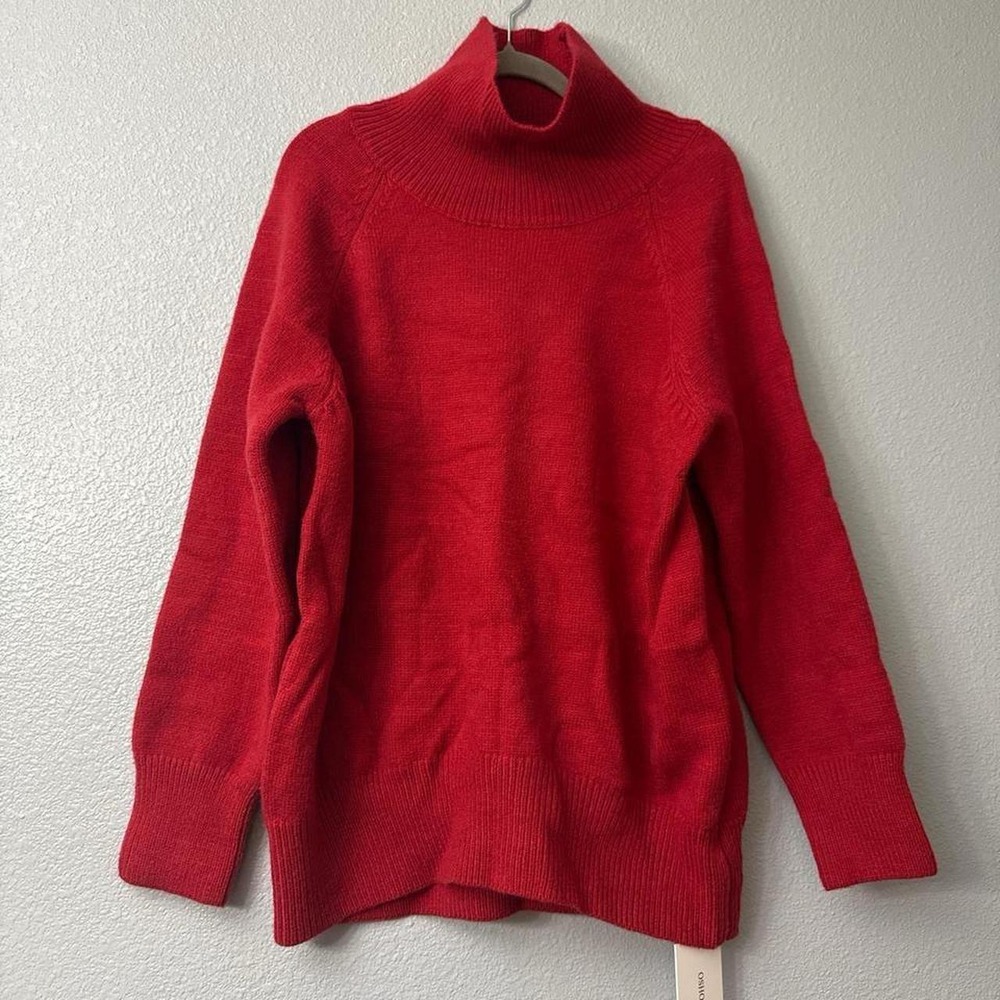OSHOPLIVE Red Mock Neck Trendy Sweater with a Classic Fit
